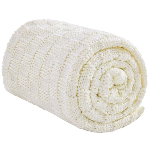 Knitted Weighted Blanket for Adult, No Beads Heavy Blanket 48” x 72” 12lbs, Breathable Chunky Knit Blanket, Cooling Weighted Blanket for Hot Sleepers, Christmas Home Decor (Ivory White)