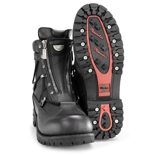MMCC | Men's Extra Wide Black Smooth Plain Lace To Toe Motorcycle Leather Boots | MB440EEE-BLACK-10-EEE