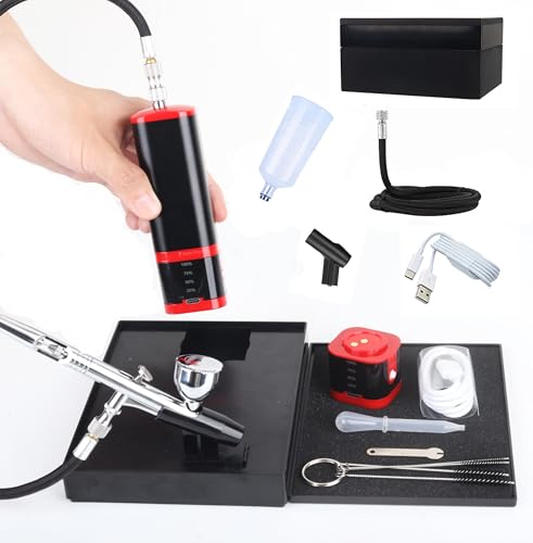 Image of Portable Upgraded Dual-Action extra battery Airbrush kit with compressor-replaceable battery Cordless Air Brush Set for Leather furniture repair,Nail Art,Painting,Cake,Model,Tattoo,T-shirt