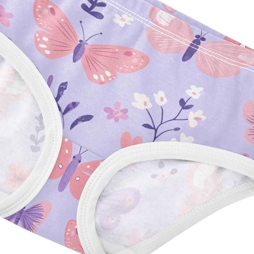 Wusikd Butterflies Girls' Underwear Cotton Flowers Purple Girls Briefs Soft Toddler Underwear 2T4