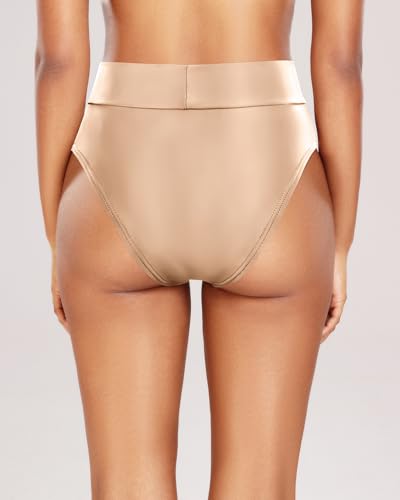 Tempt Me Biquíni feminino de cintura alta com corte V cruzado, Dourado, G