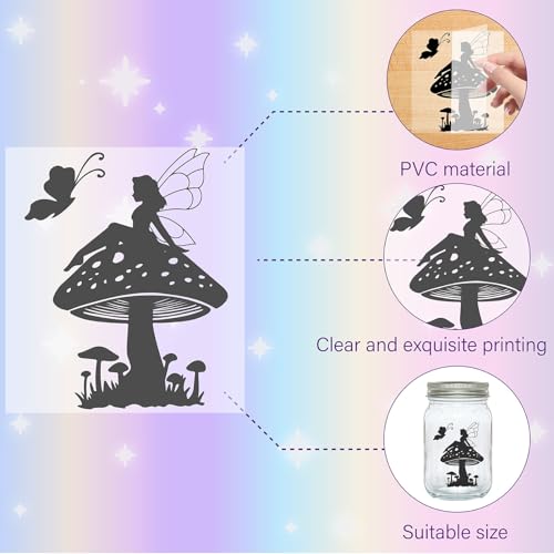 CREATCABIN 24Pcs Fairy Silhouettes Mason Jar Decor Angel Lantern Laser Cutouts Ornaments Mushroom Moon Scrapbook for Frosted Glass Wall Windows Cars DIY Crafts Xmas Black 3.9x3.5Inch(No Sticker) - Image 3