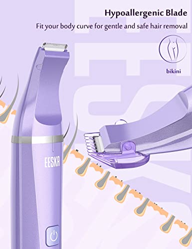 Eeska Bikini Trimmer For Women, 2-In-1 Electric Lady Clipper Pubic Hair Trimmer-Painless Hair Removal Groomer Kit Rechargable Ladies Shaver With 2 Trimmer Heads, Ipx7 Waterproof(Purple) #TOP2