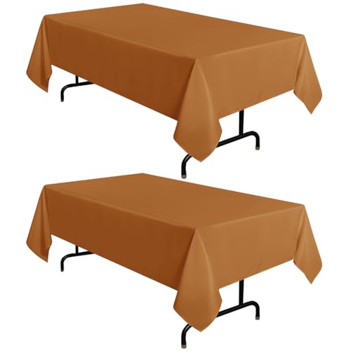 Image of sancua 2 Pack Tablecloth Rectangular 60x102 Inch Light Brown, Thanksgiving Table Cloth Rectangle for 6 Foot Tables - Stain and Wrinkle Resistant Washable Polyester Cover for Fall Dining Parties Bronze