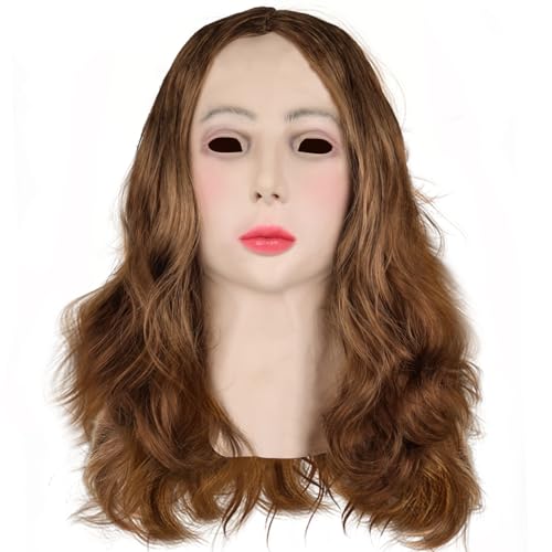 SECALIFE Halloween Mask Costume Woman Face with Long Hair Halloween Party Mask Latex Full Head Masks Crossdressing Cosplay Party Fancy Dress