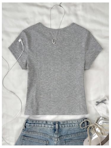 SweatyRocks Girl's Letter Print Graphic Tees Short Sleeve Crew Neck Slim Fit Casual T Shirt2