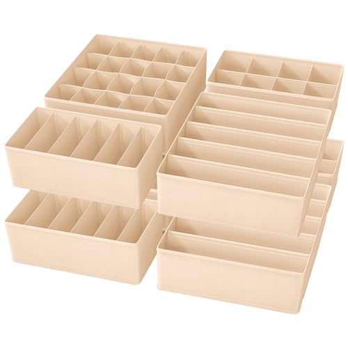 Yucch 8er Set Unterwäsche Organizer – faltbare Stoffboxen für Schubladen mit 5/6/8/20 Fächern, platzsparendes Ordnungssystem für BHs, Socken und Krawatten – Rosa
