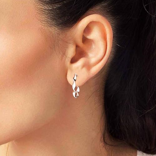 DECADENCE Sterling Silver Diamond Cut Edge Polished Twist Hoop Earrings for Women | 3x25mm Round Hoop Earrings | Secure Snap Bar Closure | 14k Shiny Classic Earrings4