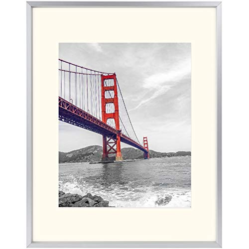 Frametory, 11x14 Aluminum Photo Frame with Ivory Color Mat for 8x10 Picture