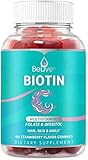 Biotin Gummies with Hair MultiVitamins, Folate, Inositol - Supports Hair Growth, Skin, Nail, Vegan, Pectin Based - Strawberry Flavor (60 Count)