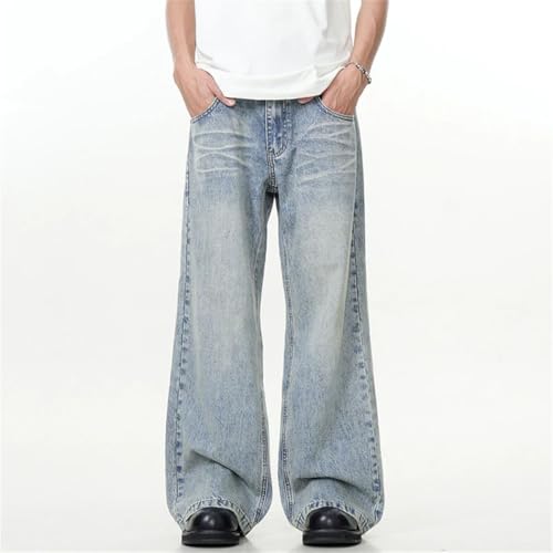 Men’s American Style Washed Double Waistband Jeans, Stylish Versatile Straight Trousers for Summer3