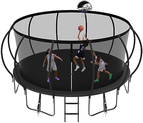 YORIN Tranpoline 14 FT 12 FT Tranpoline for Kids and Adults, 1400LBS Tranpoline with Basketball Hoop, Enclosure Net, Back Yard Heavy Duty Outdoor Recreational Tranpolines – ASTM Approved
