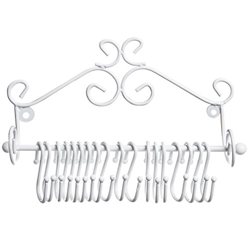 MyGift Jewelry Organizer - Wall Mounted White Metal Scrollwork Design Necklace Holder Jewelry Display Storage Rack with 20 Hanging S-Hooks