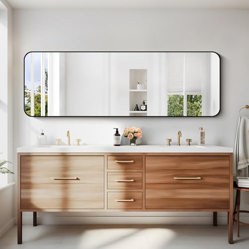 Image of DESBING 60 inch x 20 inchBathroom Mirror, Matte Black Wall Mirror with Metal Frame, Decorative Rectangular Vanity Mirror for Bedroom Bathroom Living Room Entryway (Horizontal /Vertical)