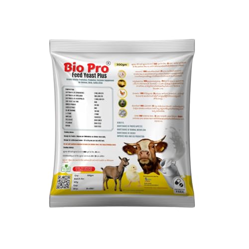 Bio Pro Feed Yeast Plus -Growth Boosting Prebiotics, Probiotics with high CFU,Ginger Powder,Live Yeast, Liver Extracts & enzymes for Poultry and Cattles 500GM