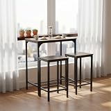 FurnitureR 3 Barsets, Bistro Bar Tisch Set + Stöcke, Breakfast Tisch mit 2 hohen Stöols, Stahlrahmen, Industriestil, rustikaler Stil, rustikales Braun, für Küche, Dining Room, Wohnzimmer, 80 x 50 x 90
