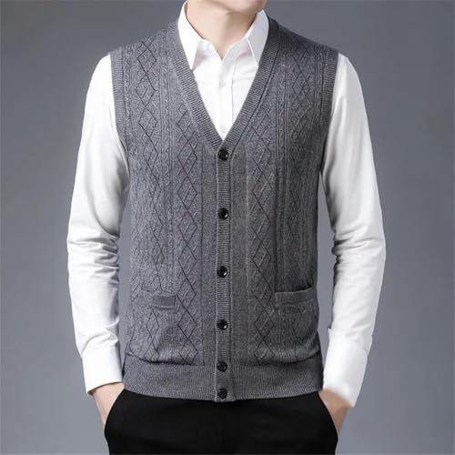 Men's Knitted Vest Cardigan Fall Winter Sleeveless V-Neck Single-Breasted Sweater Waistcoat for Layering2
