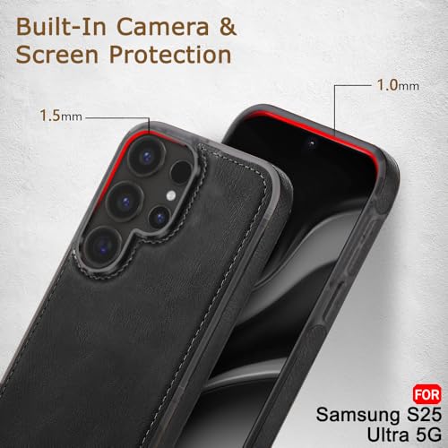 Image of TheGiftKart Genuine Leather Finish Back Cover Case for Samsung Galaxy S25 Ultra 5G | Shockproof Design | Camera & Screen Protection | Stunning Minimalist Design Back Cover Case (Chrome, Black)