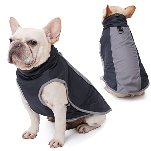 SelfLove Hundemantel Winter Warm Hundejacke Regen Wasserdicht Jacke Winterjacke für Hunde Reflektierende Nylon Fleece Gefüttert Einfaches An- u. Ausziehen (M, Grau)