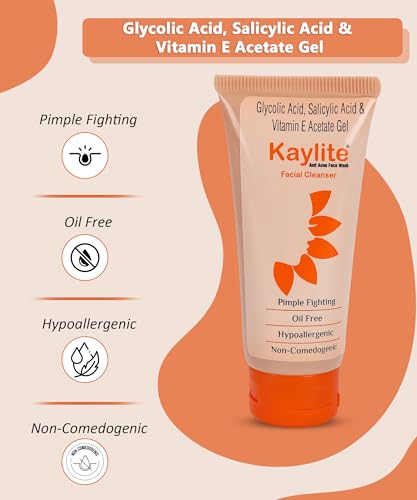 Image of Kaylite Facial Cleanser | Anti Acne Face Wash | Salicylic acid and vitamin E-Acetate Gel | Oil Free for Women & Men (Pack of 5) 300 ML