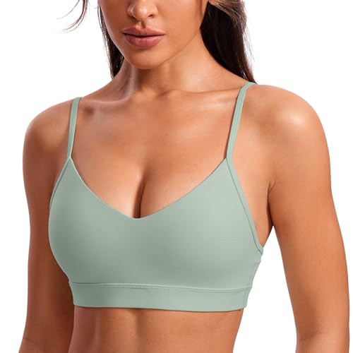 Image of CRZ YOGA Butterluxe V Neck Sports Bras | Light Support, Removable Pads, Yoga, Extremely Soft, Square Back, Adjustable Spaghetti Straps, for Women