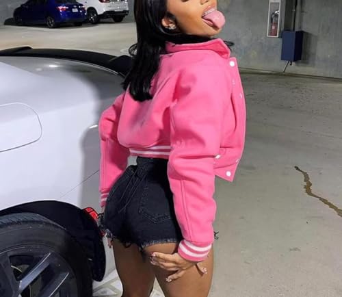 ACEFAST INC Womens Crop Varsity Jacket Letterman Baseball Jacket Bomber Vintage Y2k Streetwear Short Coat3