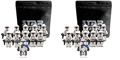 2 Sets -- Clone Trooper Combat Team and Captain Rex Figures - 22/pcs Army Set : 2 Captain Rex and 20 White Clone Troopers - The Clone Wars Battle 501st playset