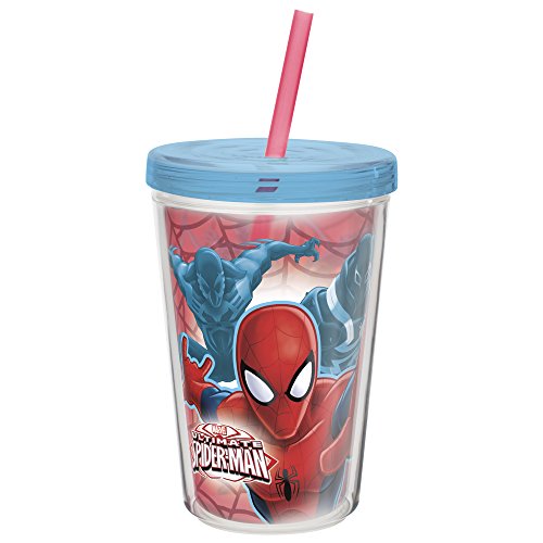 Zak Designs Marvel Comics 13 oz. Insulated Tumbler With Straw, Spider-Man
