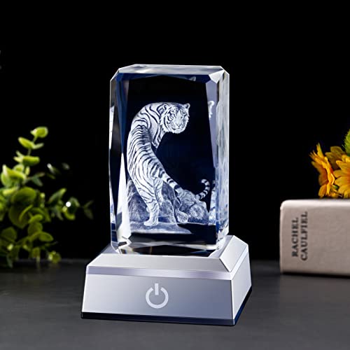 Erwei 3D Tiger Birthday Gifts For Men Dad Kids Crystal Laser Engraved Crystal Tiger Figurine Lamp Glass Tiger Statue Paperweights Gifts For Dad Husband Him Fathers Day #TOP3