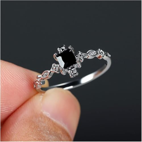 Black Onyx Ring, Princess Cut Gemstone Engagement Ring 925 Sterling Silver Ring for Women, Birthstone Promise Ring, Anniversary Wedding Jewelry Gift for Her2