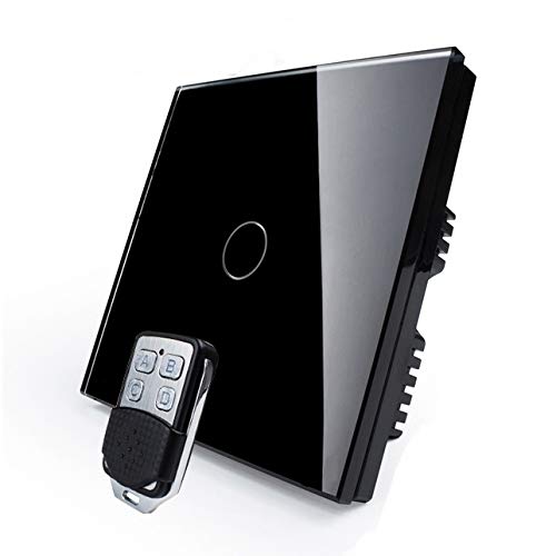 KONOQ Luxury Glass Panel Smart Touch Light Switch - Remote DIMMER (1 Gang / 1 Way, Black)