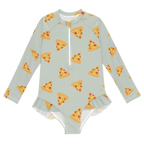 Pizza Baby Toddler Girl Long Sleeve Ruffle Swimsuit One Piece Zipper with UPF 50+