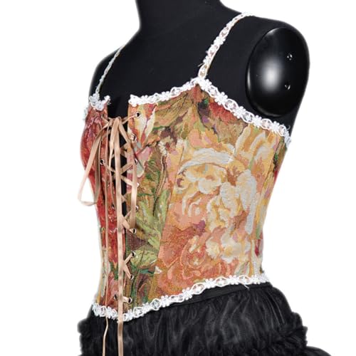 Image of CONCINEROS Women's Summer Vintage Floral Renaissance Corset Top for Women Y2k Tops Sleeveless Drawstring Crop Top