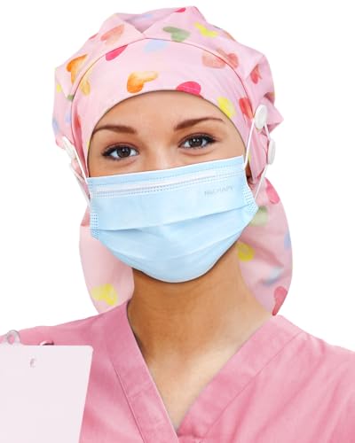 Image of Satin Lined Scrub Cap for Women Extra Large Long Hair Surgical Nurse Cap 4 Buttons