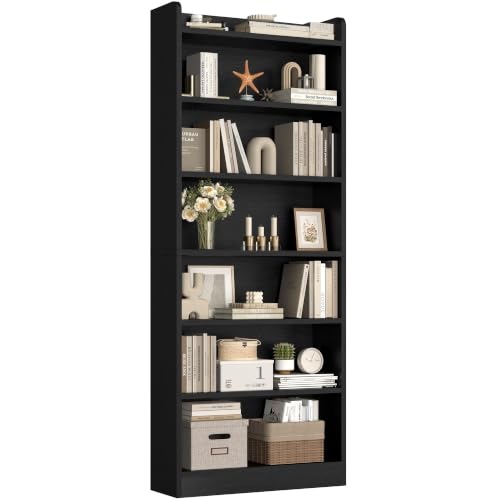 Yaheetech 7-Tier Bookcase Modern Bookshelf with Top Open Compartment Adjustable Tall Book Shelf for Living Room Bedroom Home Office & Study 60 x 24 x 180.5 cm Black