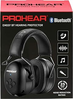 PROHEAR 037 Wireless Bluetooth Ear Defenders, Rechargeable Hands-Free Calling Headset, Safety Earmuffs for Lawn Mowing, Hearing Protector for Woodworking, Carpenter, Gardener (Black)