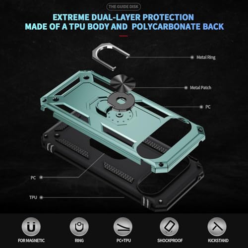 Image of REALCASE Google Pixel 10 Pro Back Cover Case | Heavy Duty Dual Layer Hybrid Shock Proof Armor Defender Ring Case Back Cover for Google Pixel 10 Pro 5G (Green)