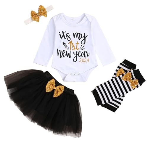 Image of My First Christmas Clothes Baby Girls My 1st Christmas Romper Top+Dot Tutu Skirt+Leg Warmers+Headband 4Pcs Outfit Set