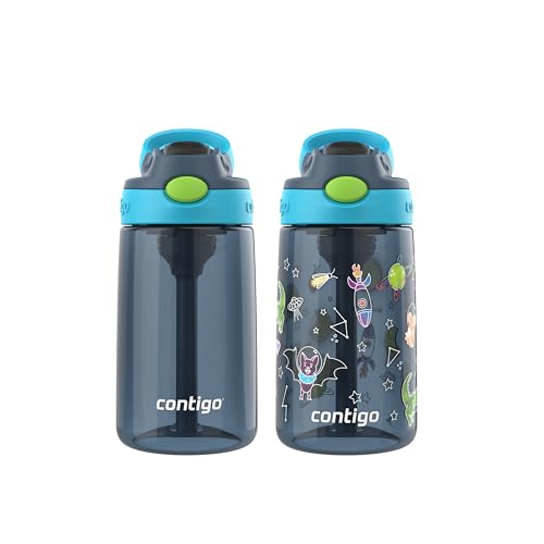 Image of Contigo AutoSpout Kids Water Bottle with Pop up-Straw, 14oz, BPA-Free Plastic, 2-Pack, Blueberry & Bluberry Nightfall, Great for Home and School