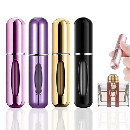 Mini frasco atomizador portátil de perfume recarregável de 5 ml, pacote com 4, spray de perfume recarregável, estojo de bomba de recarga para viagens e saídas