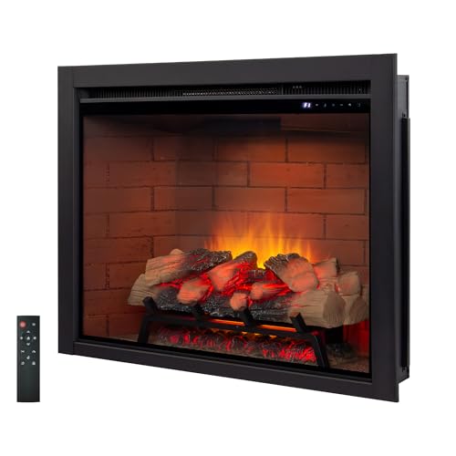 Image of Electric Fireplace Insert w /Top Light, 12x12x12 Flame Color Option with Fire Crackling Sound, 36″Wx27″H, 750W /1500W Eco Heater, Remote & Button Control, Black