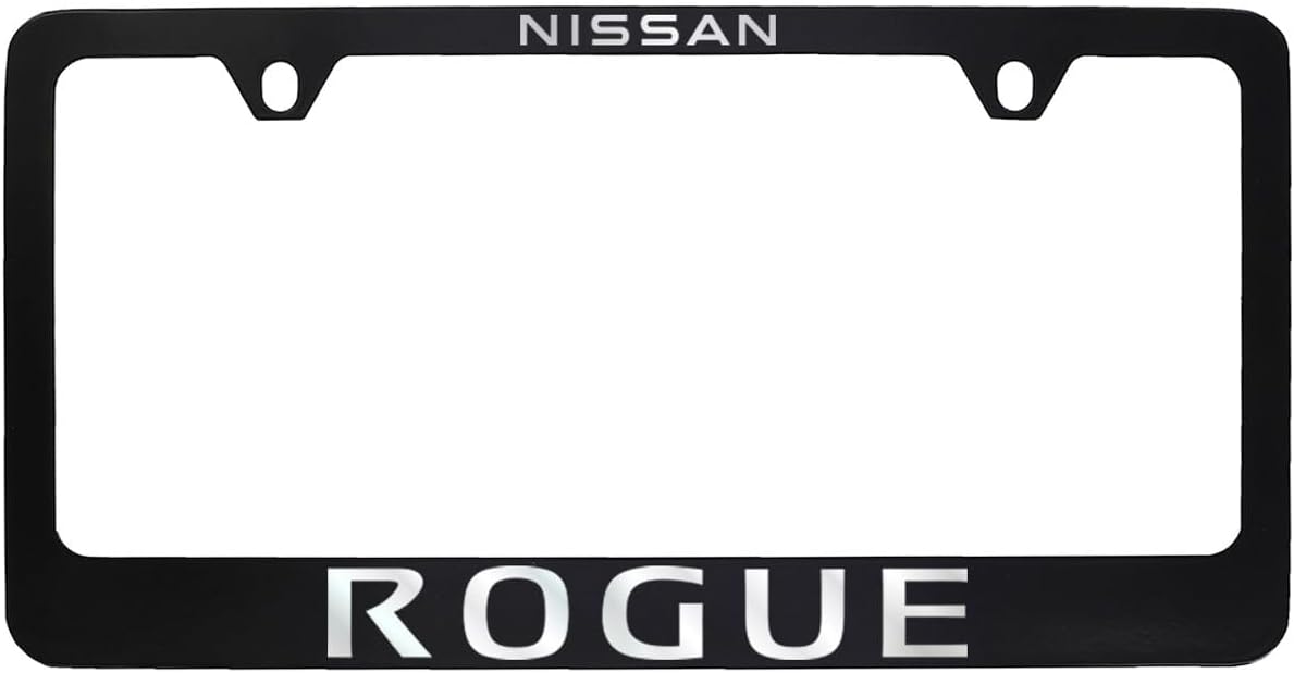 Nissan Rogue Black Coated Zinc License Plate Frame with Exposed Logo - Notch Bottom Frame
