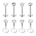 AVYRING 16G Acier Chirurgical & Acrylique Piercing Oreille Tragus CZ Piercing Lèvre Anneau Piercing Labret Monroe Piercing Helix Rook Daith Piercing Stud Piercing Oreille 8 Pièces - Argent