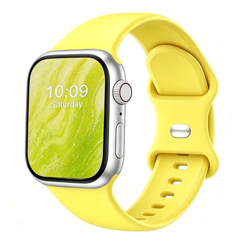 Image of Sport Bands Compatible with Apple Watch Band Women Men 40mm 38mm 41mm 42mm 44mm 45mm 46mm 49mm ,Soft Wristband Waterproof Replacement Strap for iWatch Bands Series 11 10 9 8 7 6 5 4 3 2 1 SE Ultra Yellow