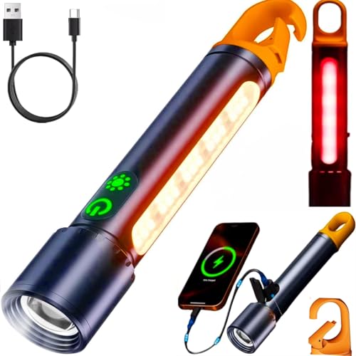 LED Taschenlampe Extrem Hell, 9 Modi Taschenlampe LED Aufladbar mit COB Arbeitsleuchte, Langer Betriebsdauer, Wasserdicht Zoombar Handlampe, Starke Taschenlampen für Camping, Wandern, Notfälle