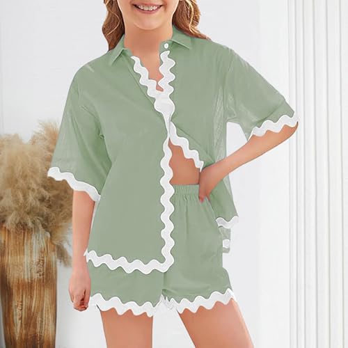 Stylish Girls Casual Outfit Set Short Sleeve Shirt with Stripe Shorts for Everyday Wear2