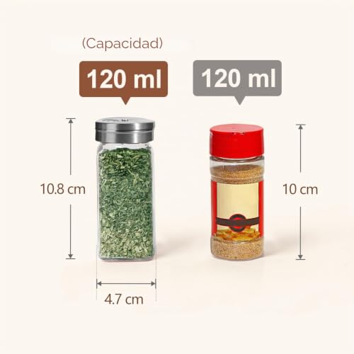 Miniatura 2 de Comsaf 6 Piezas Botes Especias - Botes Especias Cristal Con Tapas Regulables, Etiquetas Y Embudo, Ideales Para Cocina Doméstica, Mantén Frescura, Ordena Y Simplifica Preparaciones
