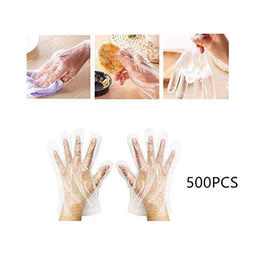 Disposable Clear Gloves - Plastic Large Disposable Food Safe Polyethylene Gloves Transparent Disposable Gloves for Kitchen Cleaning Cooking One Size Fits Most (500PCS)