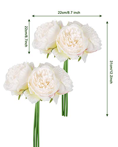 Omldggr 2 Packs White Artificial Peony Flowers 10 Heads Silk Peony Fake Flower Bouquet for Wedding Home Office Party Decor - Image 4