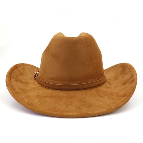 Image of Cowboy Hat Cowgirl Hat Men's & Women's Wide Brim Felt Fedora Hat with Buckle Belt Western Cowboy Hat for Women